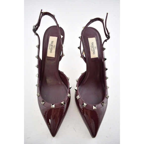 Valentino Rockstud 85 Rubin Red Patent Leather Slingback Sandal Heel Pump 38.5 - Picture 6 of 10